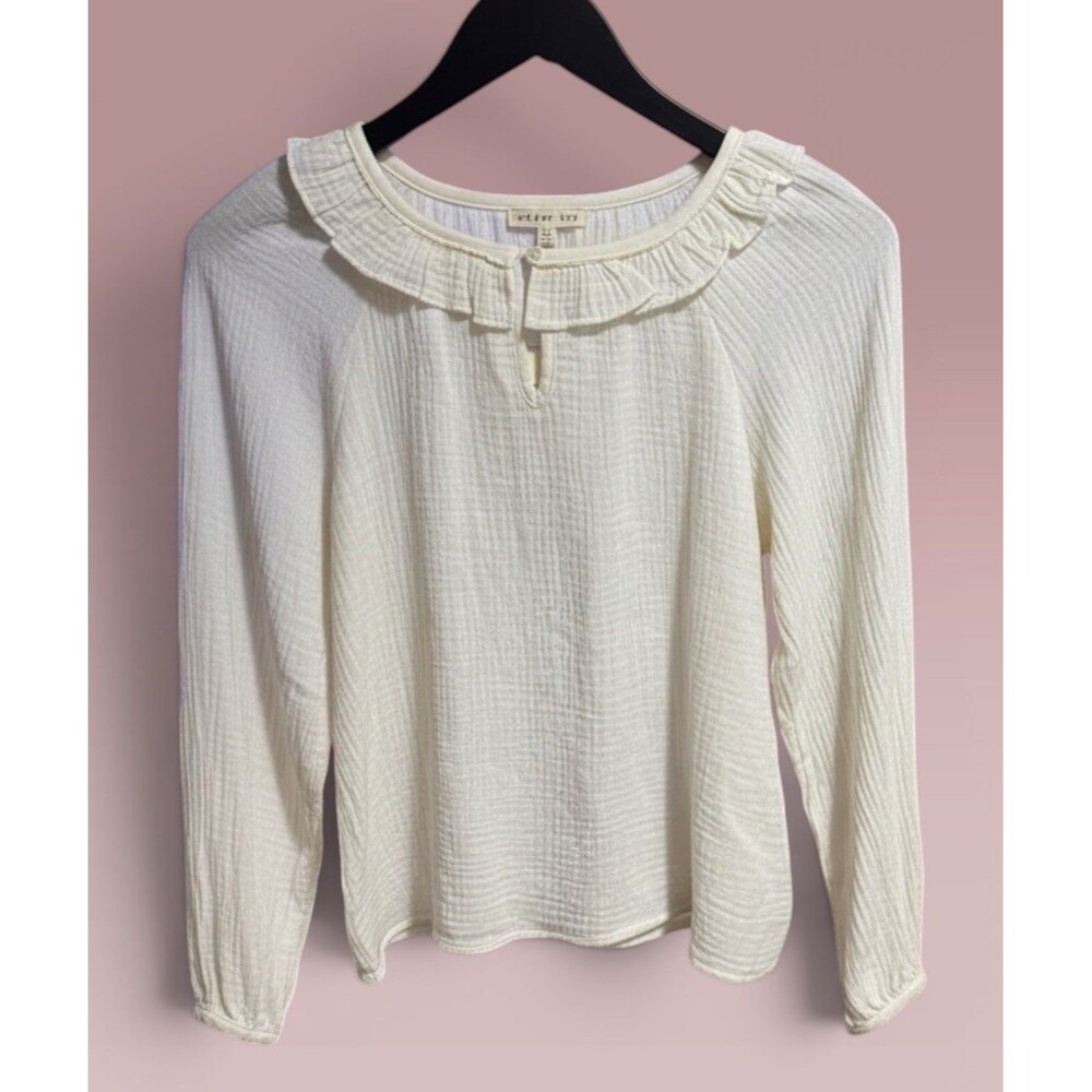 NWT Copper Key Girls L 12 14 Ruffled Gauze Peasant Blouse Top Cream Boho Cotton